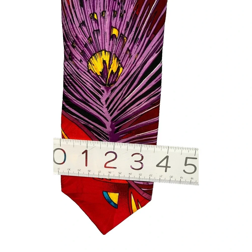 VTG Rush Limbaugh Tie Red Purple Blue Peacock Feather Silk USA Made 90s Abstract
